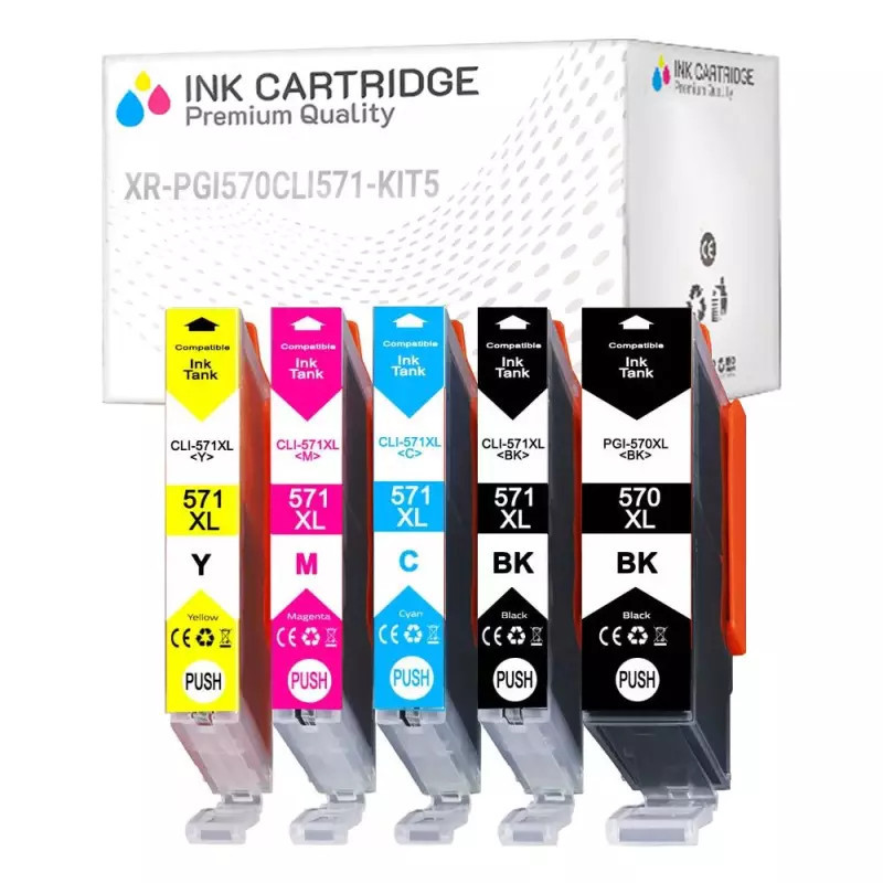 5 Cartucce Canon PGI-570 CLI-571 0372C004 Nero e Colore Compatibili KIT 5 5 Cartucce Canon PGI-570 CLI-571 0372C004 Nero e Colore Compatibili KIT 5