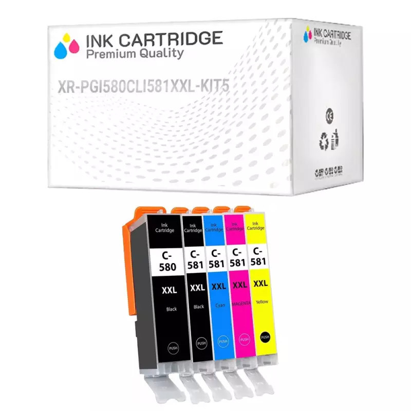 5 Cartucce Canon PGI-580 CLI-581 XXL Nero + Colori con CHIP Compatibili KIT 5 5 Cartucce Canon PGI-580 CLI-581 XXL Nero + Colori con CHIP Compatibili KIT 5